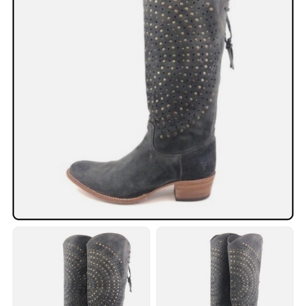 Frye Grey Suede Studded Cowboy Boots
